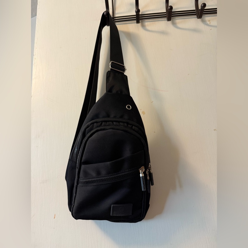 Nylon Travel Backpack Crossbody Shoulder sling Bag Men or Women Black